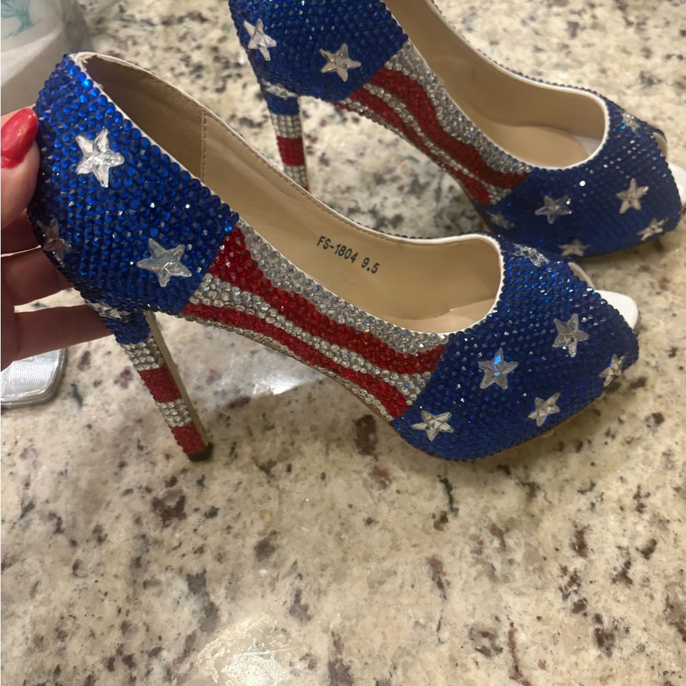 Marc Defang Patriotic Starry Peep Toe Heels - Picture 2 of 5